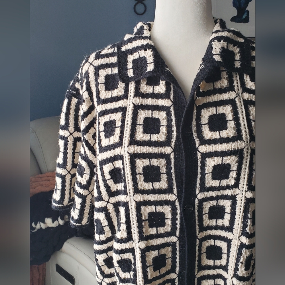 Black and Cream Knit Button Down